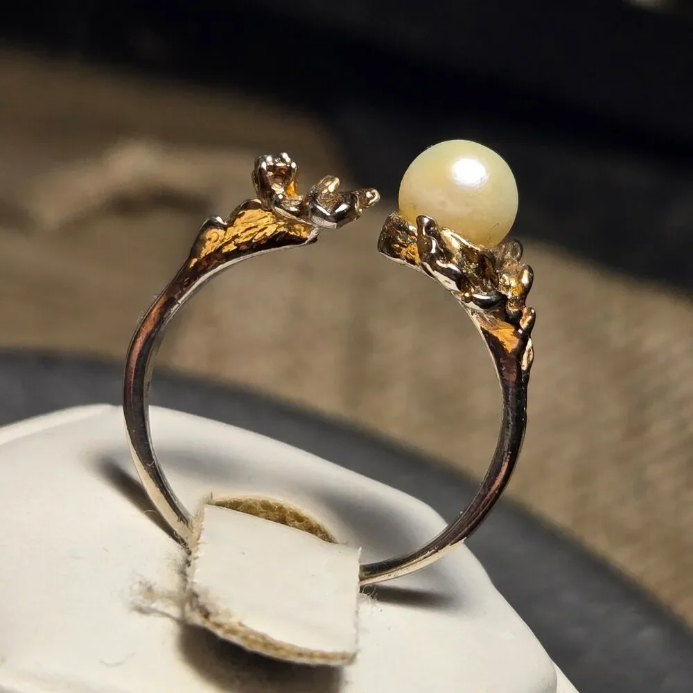 Gold and silver vintage sterling silver ring sz 7.5 adjustable